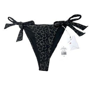 NWT Good American High cut tie bikini bottoms leopard print olive  Size 2 (med)